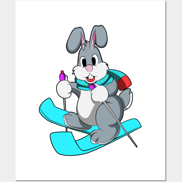 Rabbit as Skier with Skis Wall Art by Markus Schnabel